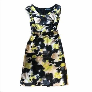 Antonio Melani Black Yellow Floral Print mini dress